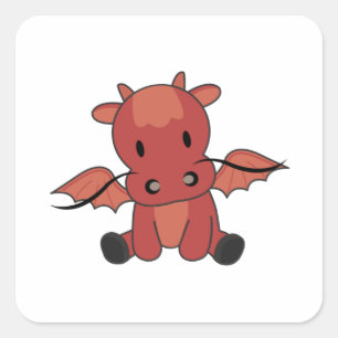 Sticker Carré Dragon Red Fairy Tale Imaginaire mignons Animaux