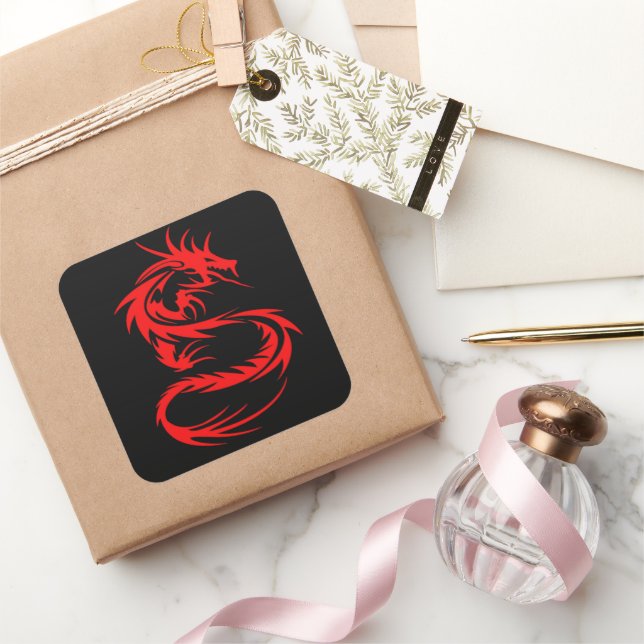 Sticker Carré Dragon rouge (Cadeaux)