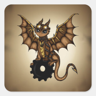 Sticker Carré Dragon Steampunk