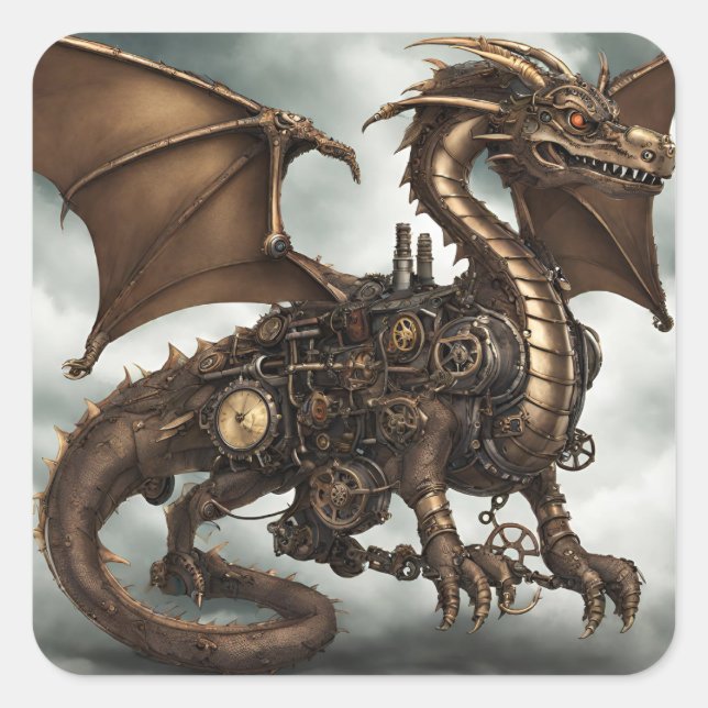 Sticker Carré Dragon Steampunk (Devant)