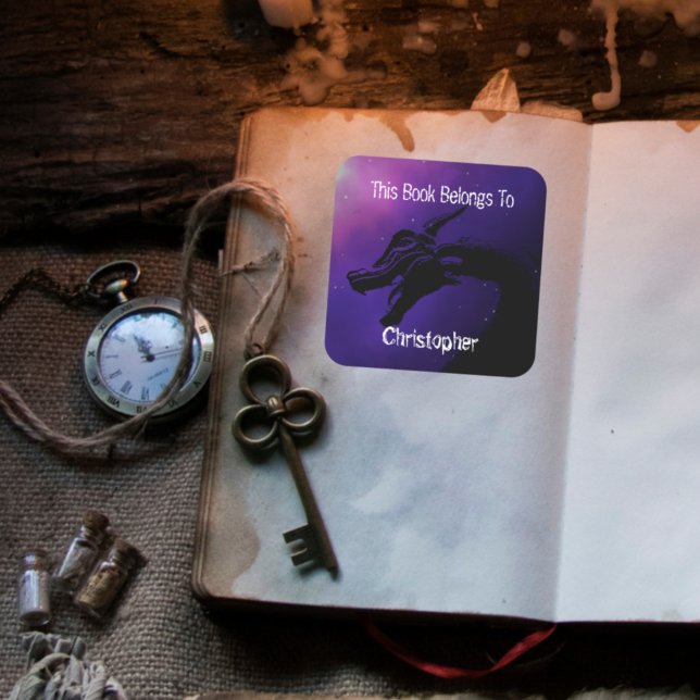 Sticker Carré Dragon This book belongs to (Créateur téléchargé)