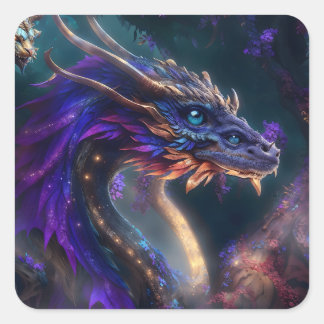 Sticker Carré Dragon violet magique