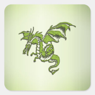 Sticker Carré Dragon volant vert
