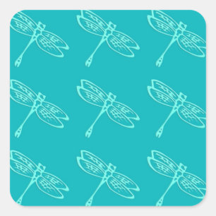 Sticker Carré Dragonflies, aqua pâle sur turquoise