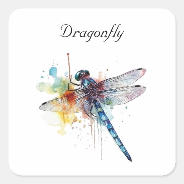 Sticker Carré Dragonfly colorée personnalisable (Devant)