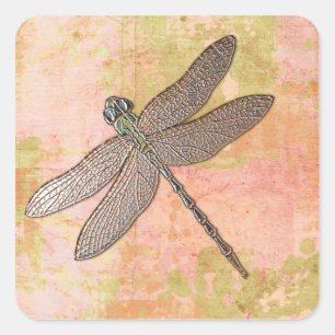 Sticker Carré Dragonfly d'impressions roses