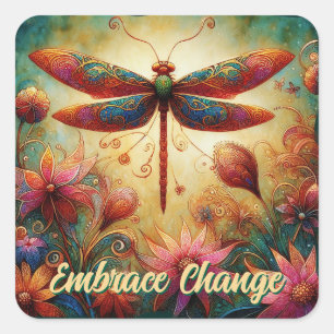 Sticker Carré Dragonfly lunaire Floral Art Abstrait Turquoise ro