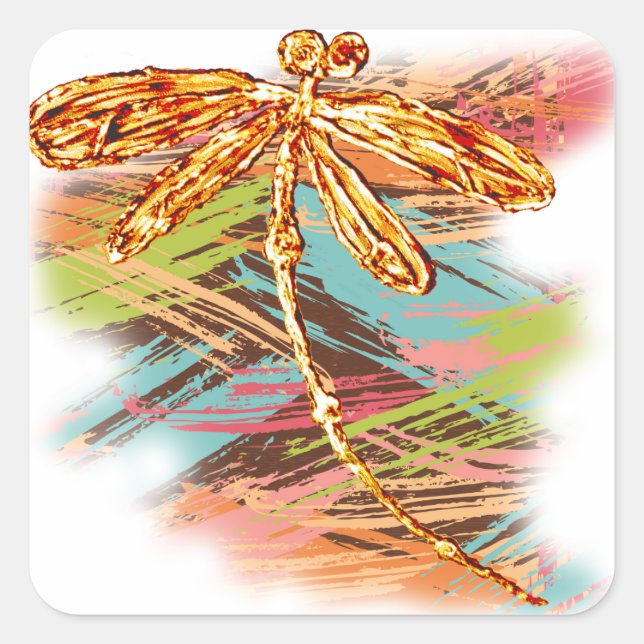 Sticker Carré Dragonfly orange Splash (Devant)