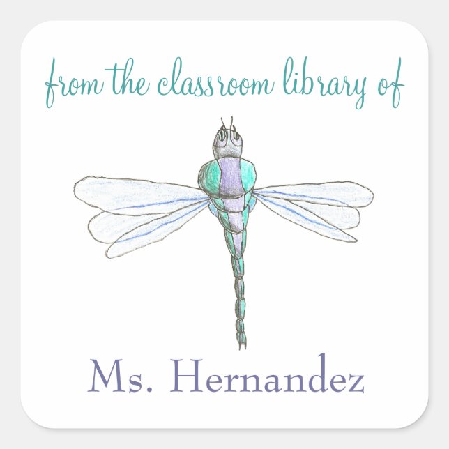 Sticker Carré Dragonfly personalized teacher bookplate (Devant)