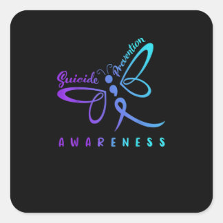 Sticker Carré Dragonfly Suicide Prevention Aware Teal Ribbon