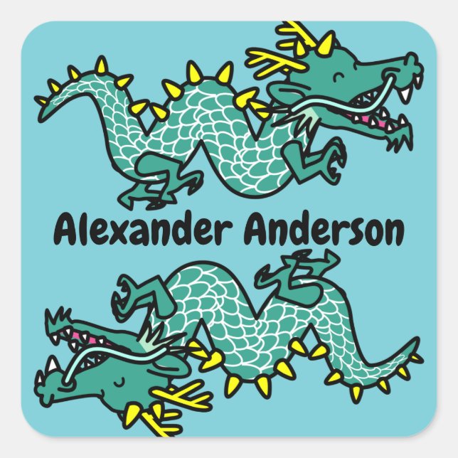 Sticker Carré Dragons Chinois Mignons Personnalisés (Devant)