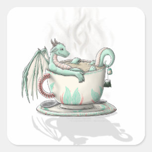 Sticker Carré Dragons de tasse de thé : Menthe poivrée (claire