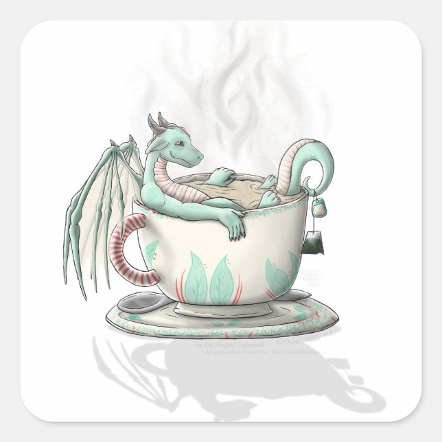 Sticker Carré Dragons De Tasse De Thé : Menthe Poivrée (Clear) (Devant)