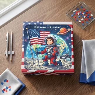 Sticker Carré Drapeau américain 250 ans de liberté Astronaute Ét