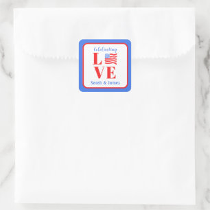 Sticker Carré Drapeau américain à l'aquarelle LOVE Nom Mariage 