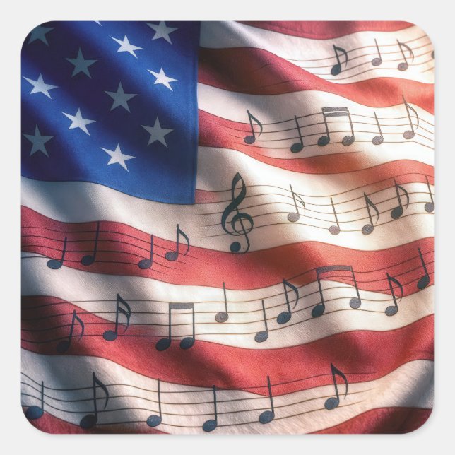 Sticker Carré Drapeau américain avec notes de musique (Devant)