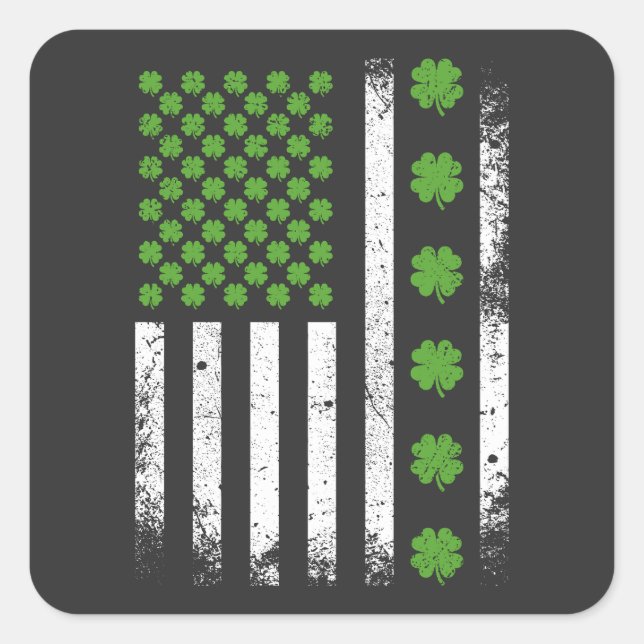Sticker Carré Drapeau américain avec shamrock (Devant)