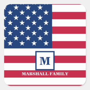 Sticker Carré Drapeau américain Customisé Monogramme 4 juillet