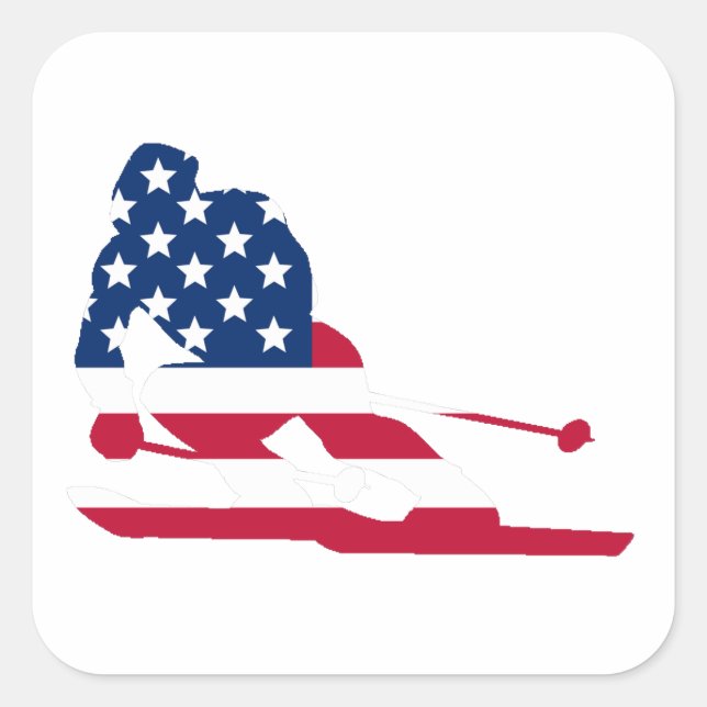 Sticker Carré Drapeau américain de ski (Devant)