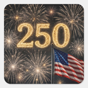Sticker Carré Drapeau américain et feux d'artifice pour le 250e