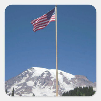 Sticker Carré Drapeau américain et Majestic Mt Rainier