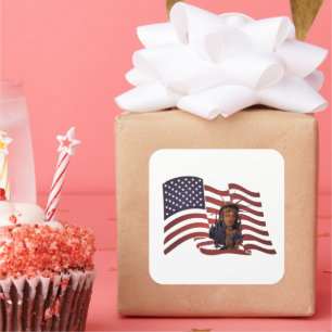 Sticker Carré Drapeau américain et statue de la liberté