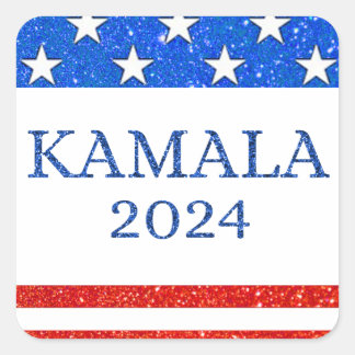 Sticker Carré Drapeau américain KAMALA 2024 Parties scintillant