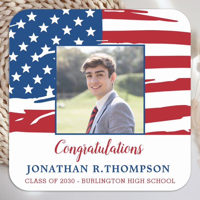 Sticker Carré Drapeau américain patriotique (Créateur téléchargé)