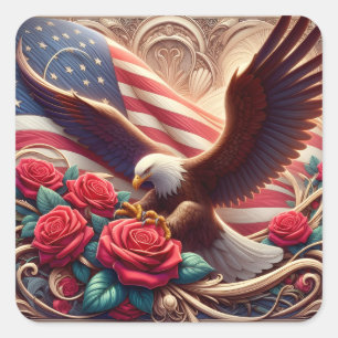 Sticker Carré Drapeau américain patriotique et aigle