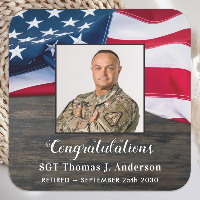 Sticker Carré Drapeau américain patriotique retraite militaire (Créateur téléchargé)