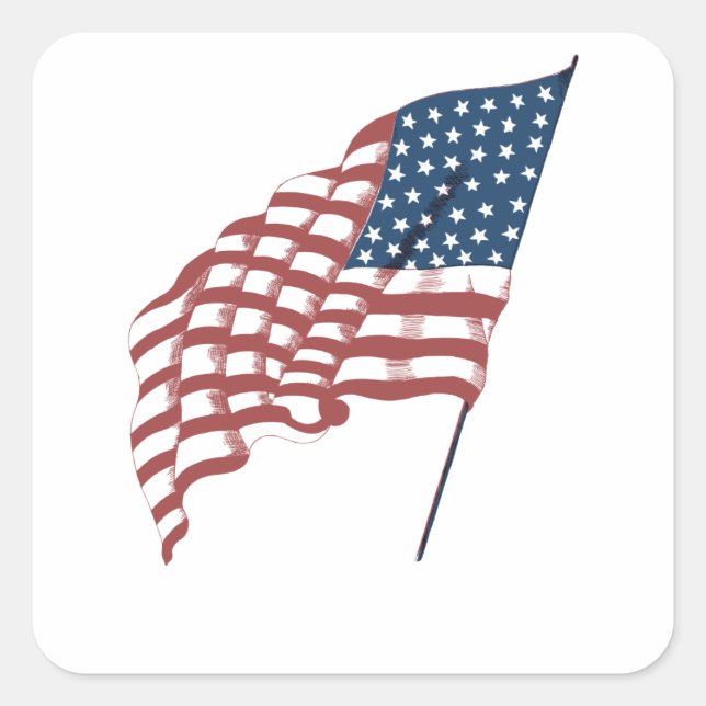 Sticker Carré Drapeau américain patriotique vintage au vent (Devant)