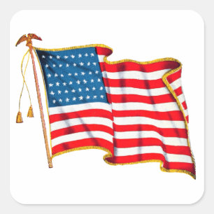 Sticker Carré Drapeau américain patriotique vintage, Quatre juil