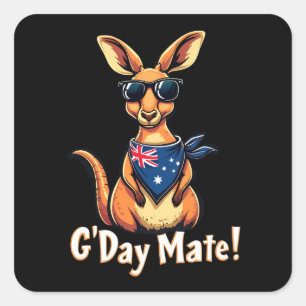 Sticker Carré Drapeau australien de Kangaroo Bandana célébrant A