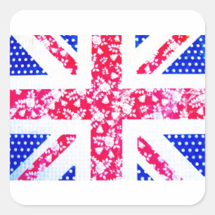 Sticker Carré Drapeau britannique chic minable - pois et floral