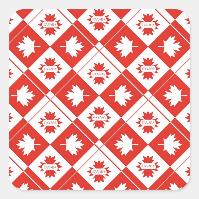 Sticker Carré Drapeau canadien avec feuilles d'érable (Devant)
