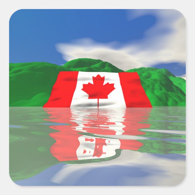 Sticker Carré Drapeau Canadien Terre (Devant)