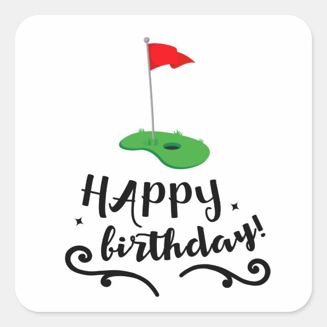 Sticker Carré Drapeau de golf avec le texte Joyeux Anniversaire (Devant)