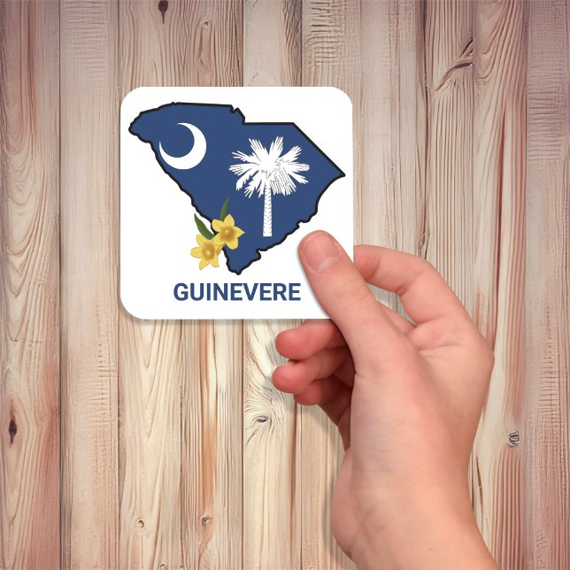 Sticker Carré Drapeau de la Caroline du Sud Fleur de l'État Jess (Créateur téléchargé)