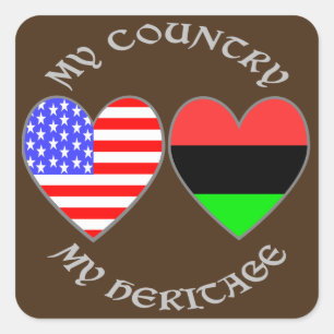 Sticker Carré Drapeau de la diaspora africaine USA Cœur Patrimoi