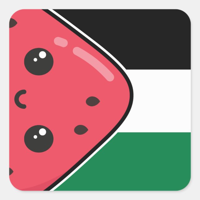Sticker Carré Drapeau de la Palestine mignonne avec Palestin san (Devant)