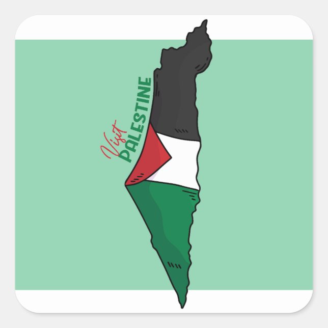 Sticker Carré Drapeau de la Palestine sur sa carte, Visit Palest (Devant)