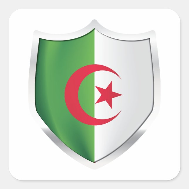 Sticker Carré Drapeau de l'Algérie Silver Shield (Devant)
