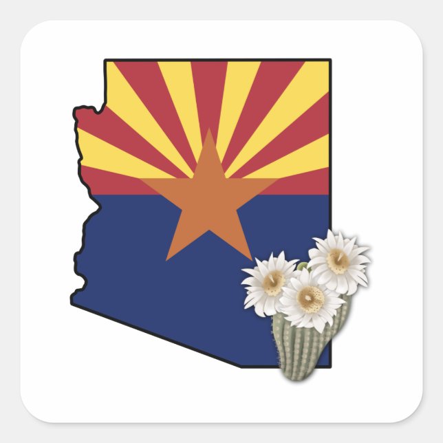 Sticker Carré Drapeau de l'Arizona Fleur d'État Saguaro Cactus B (Devant)