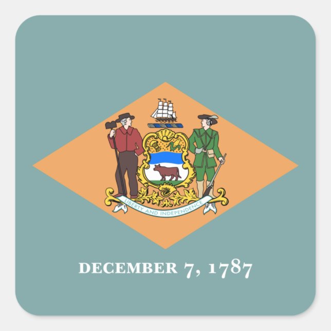 Sticker Carré Drapeau de l'État du Delaware, The Diamond US Stat (Devant)