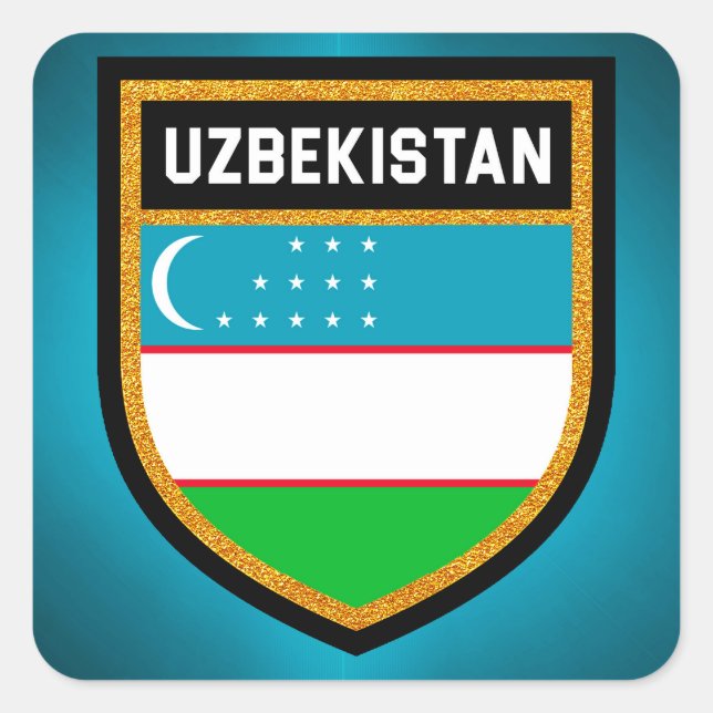 Sticker Carré Drapeau de l'Ouzbékistan (Devant)