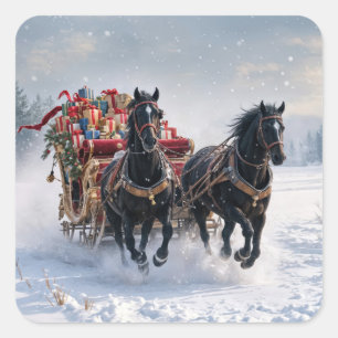 Sticker Carré Drapeau De Noël Rempli De Cadeaux