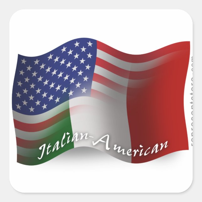 Sticker Carré Drapeau de ondulation Italien-Américain (Devant)