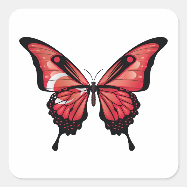 Sticker Carré Drapeau de papillon noir de Turquie (Devant)