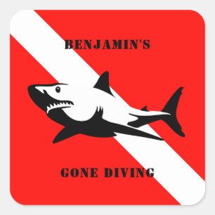 Sticker Carré Drapeau de plongée et requin personnalisés