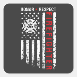 Sticker Carré Drapeau des pompiers Red Line Us